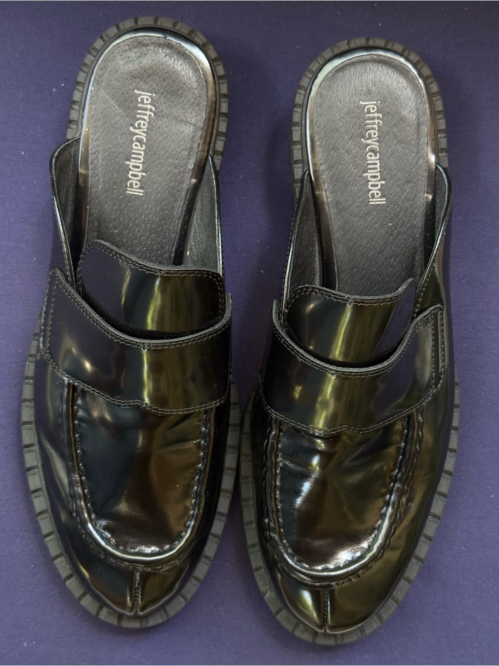 Jeffrey Campbell Black Patent Leather Slip-On Mules